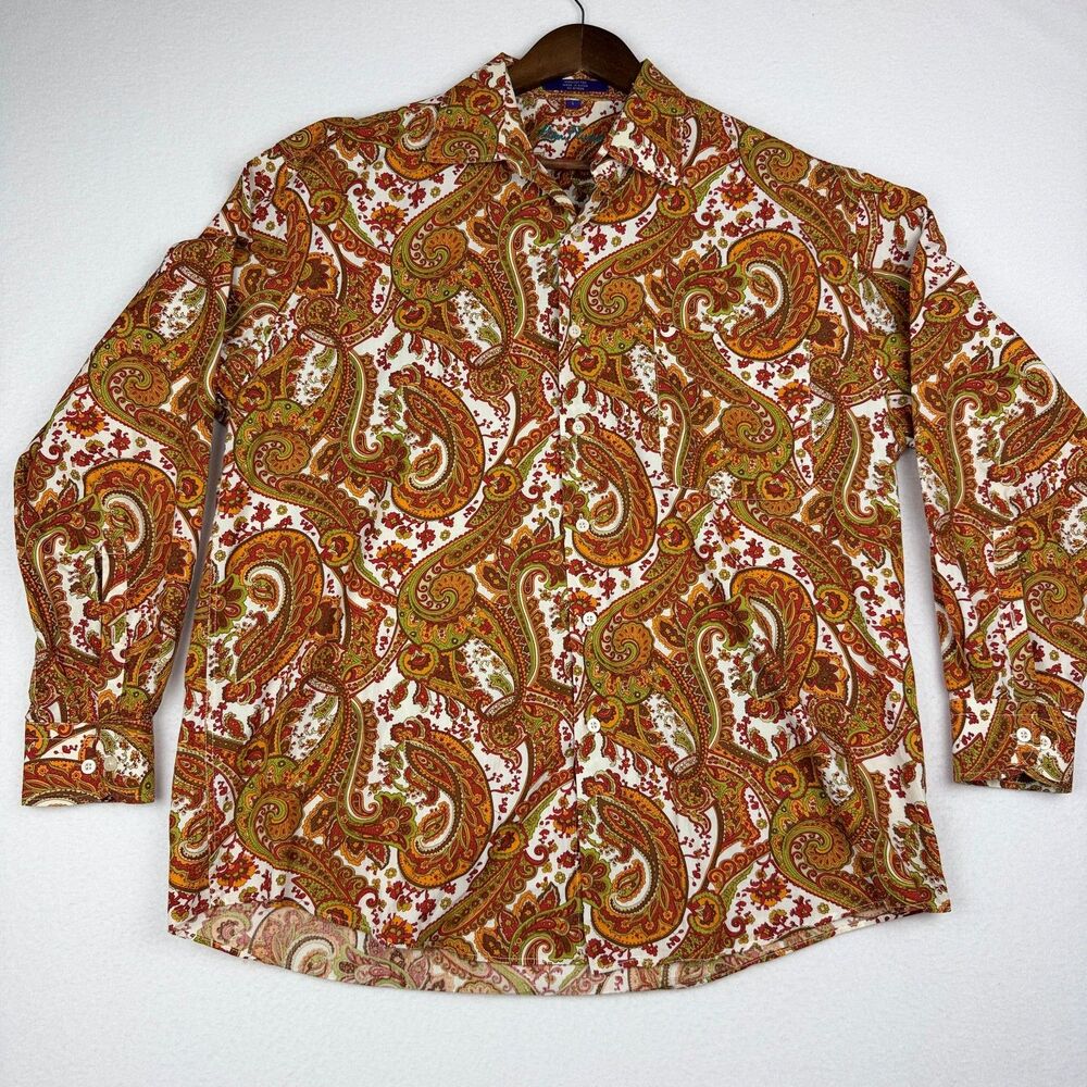 Alan Flusser Button Up Shirt Men's L Paisley Long Sleeve Dress Button Down - Picture 3 of 9